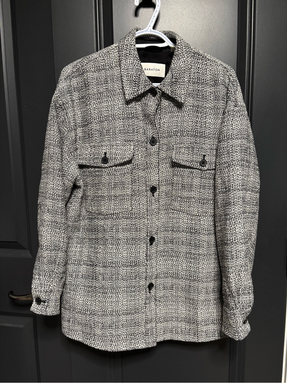 Babaton Black and White Tweed Button-Front shacket